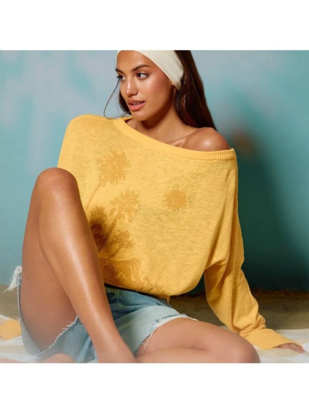 SPIRITUAL GANGSTER telepathic devon off shoulder sweater in sunkiss size S